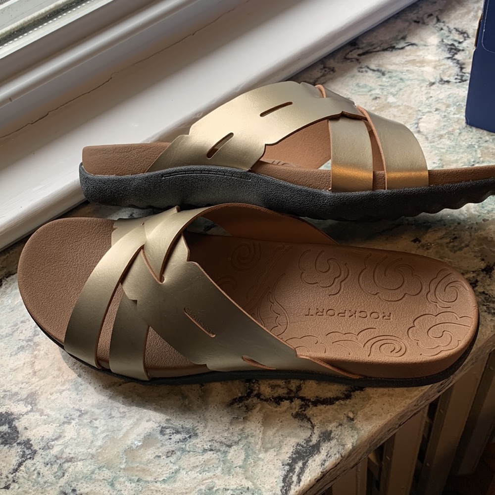 NIB ROCKPORT Ridge Woven Slide Metallic Gold Color Size 9 M - Picture 4 of 8